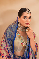 South Indian Blue & Cream Contrast Pure Dharmavaram Silk Designer Saree